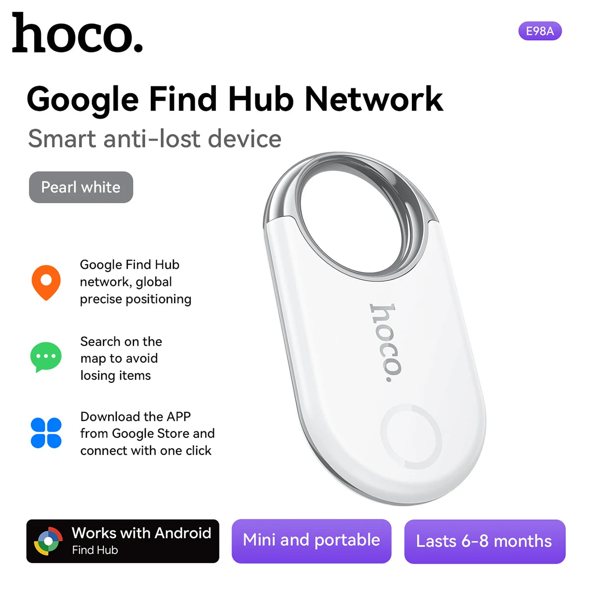 E98A Smart GPS Tracker – Android Google Find My Anti-Lost Bluetooth Tag