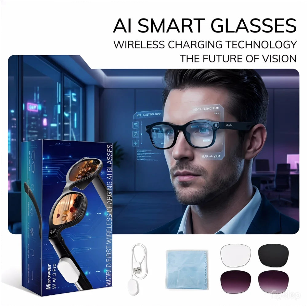 AI Smart Glasses 1300W Pixel 4K HD Camera Photo Video Recording Sunglasses Bluetooth Call Voice Assistant AI Translation glasses