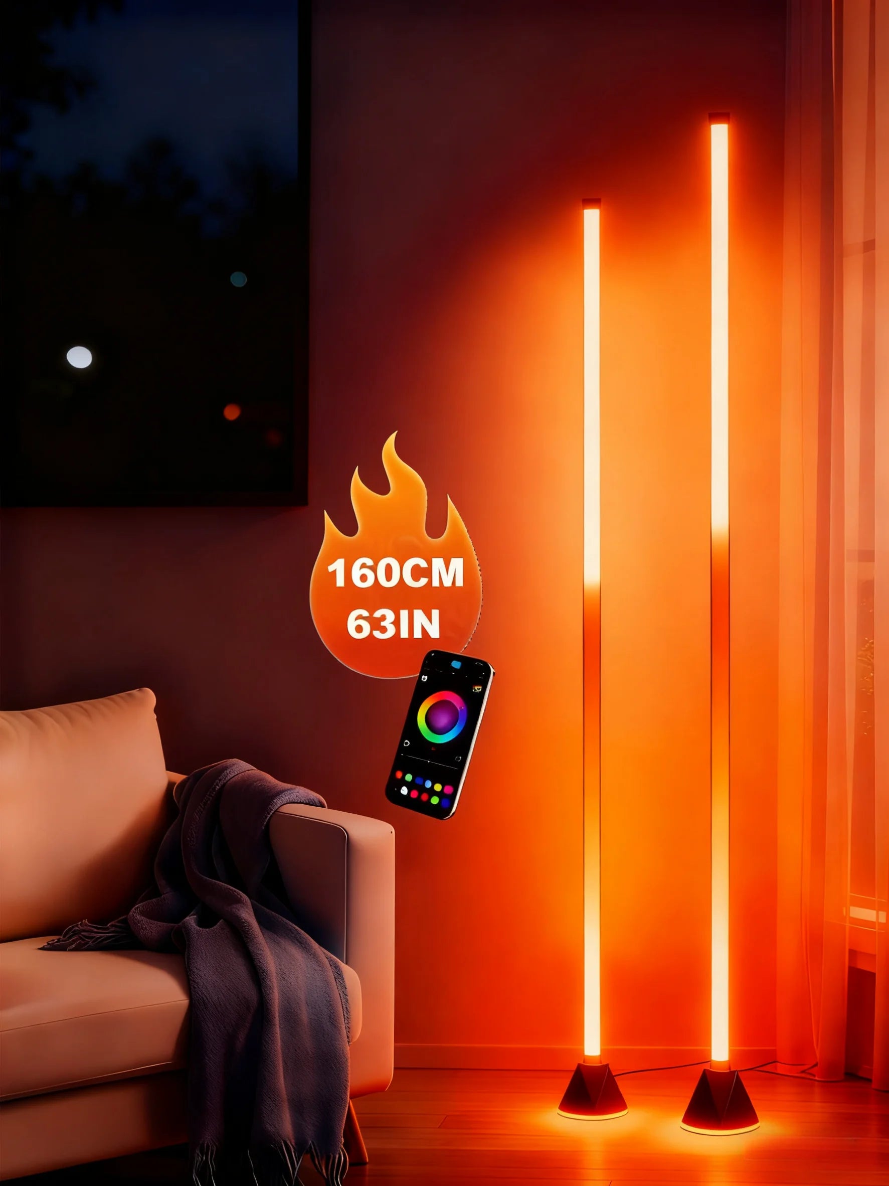 2-Pack RGBIC Corner Floor Lamp – Smart APP & Music Sync Standing Lights for Bedroom