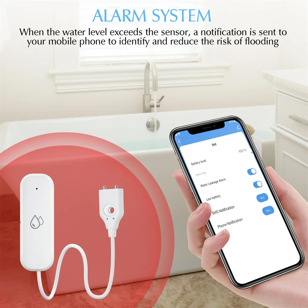 مستشعر تسرب المياه بتقنية ZigBee - كاشف إنذار الفيضان Tuya SmartLife لأمن المنزل الذكي