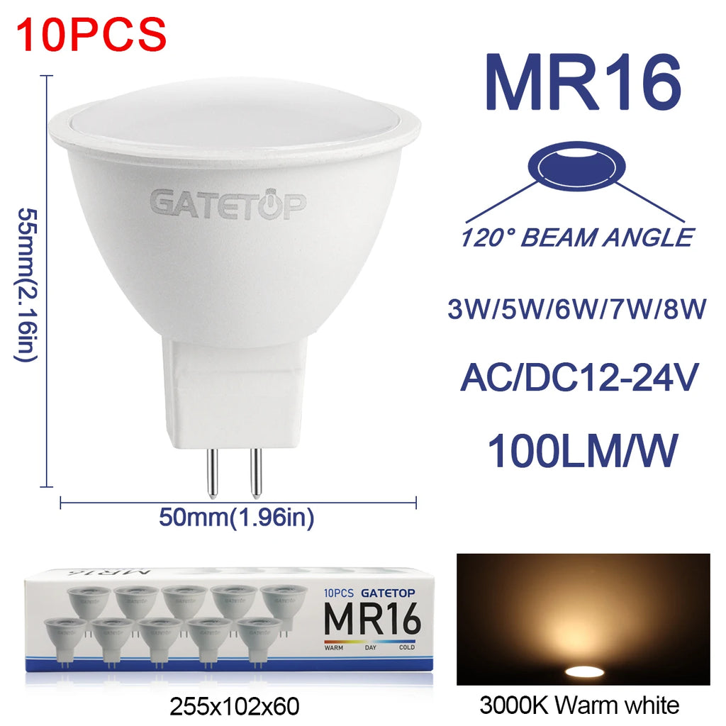 10Pack Focos LED GU5.3 Bulb 3W 5W 6W 8W Lamps MR16 Low Pressure ACDC 12V 24V Spotlight Replace Halogen Lamps Home Foyer Lighting