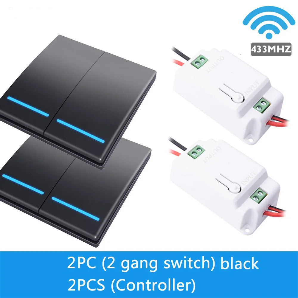 RF433 Smart Remote Wall Switch 110V/220V 10A – 1/2/3 Gang Wireless LED Light Control