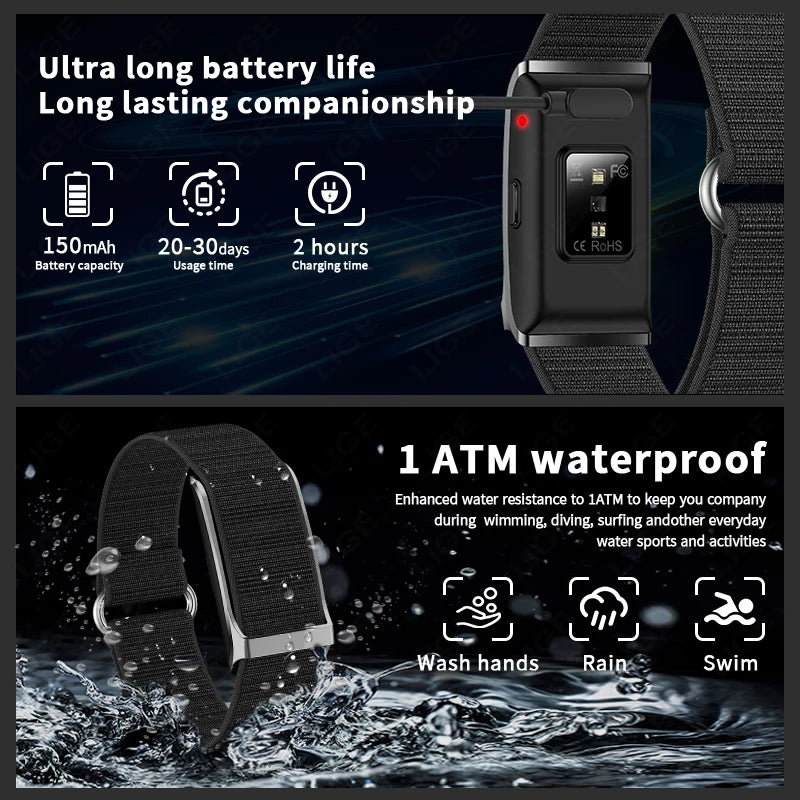 LIGE 2026 Smart Watch Men Women Heart Rate Blood Pressure Monitor Pedometer Waterproof Sports Bracelet Fitness Tracker Smartband