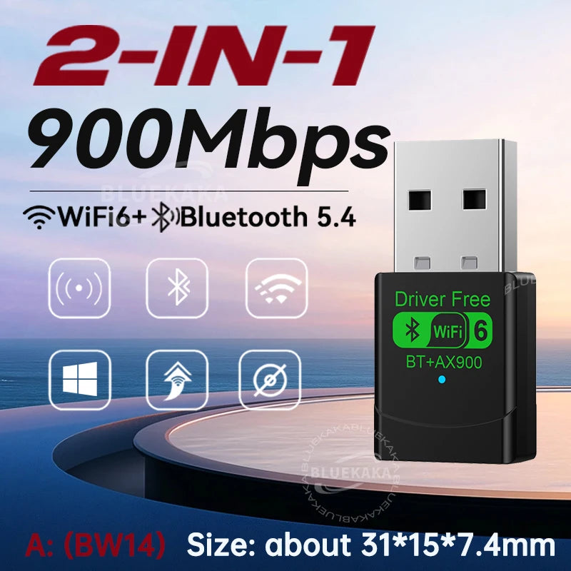 2-in-1 WiFi 6 & Bluetooth 5.4 Adapter: Dual-band wireless connectivity for PCs and laptops