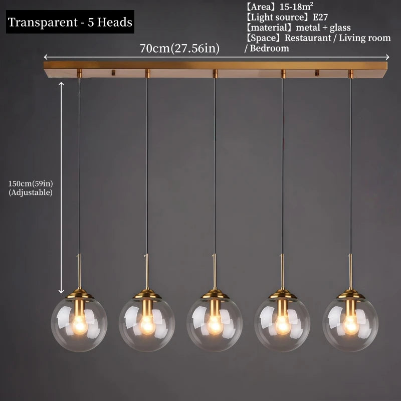 Modern Nordic LED Glass Pendant Chandelier – Luxury Metal Hanging Lamp for Living & Dining Room