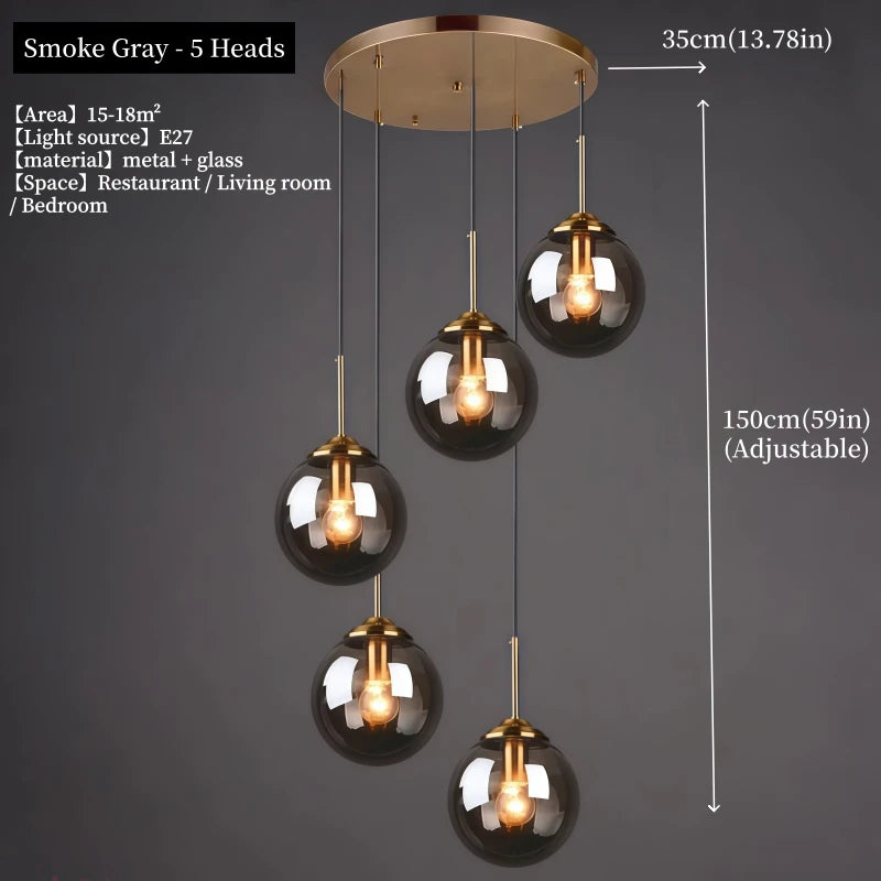 Modern Nordic LED Glass Pendant Chandelier – Luxury Metal Hanging Lamp for Living & Dining Room