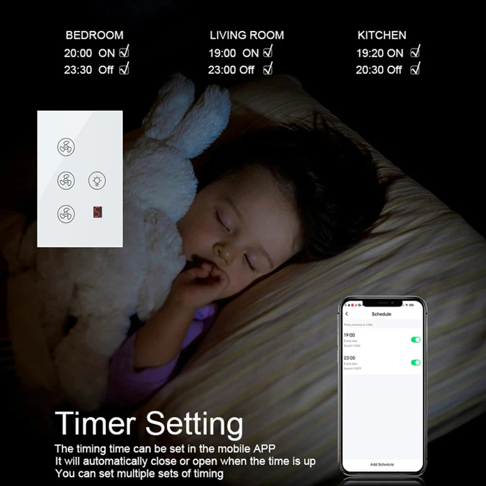 zigbee Smart Wifi Fan Light Switch EU/AU Ceiling Fan Lamp Switch Smart Life APP Works With Alexa Google Home