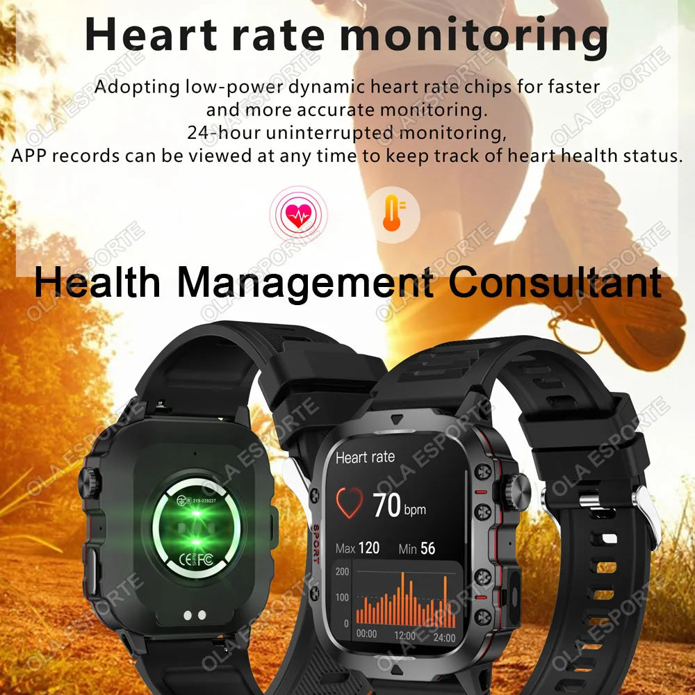 2025 Rugged Military Smart Watch Men's Outdoor Watch 2.01" HD Touch Screen Voice Bluetooth Call Sports Waterproof Smartwatch New