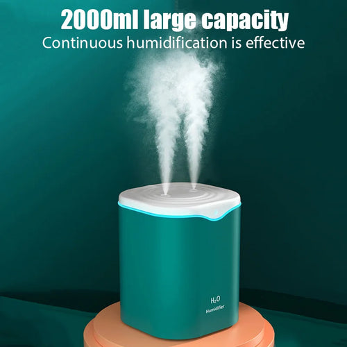 2000ML USB Air Humidifier – Dual Spray Cool Mist Essential Oil Diffuser for Home & Office