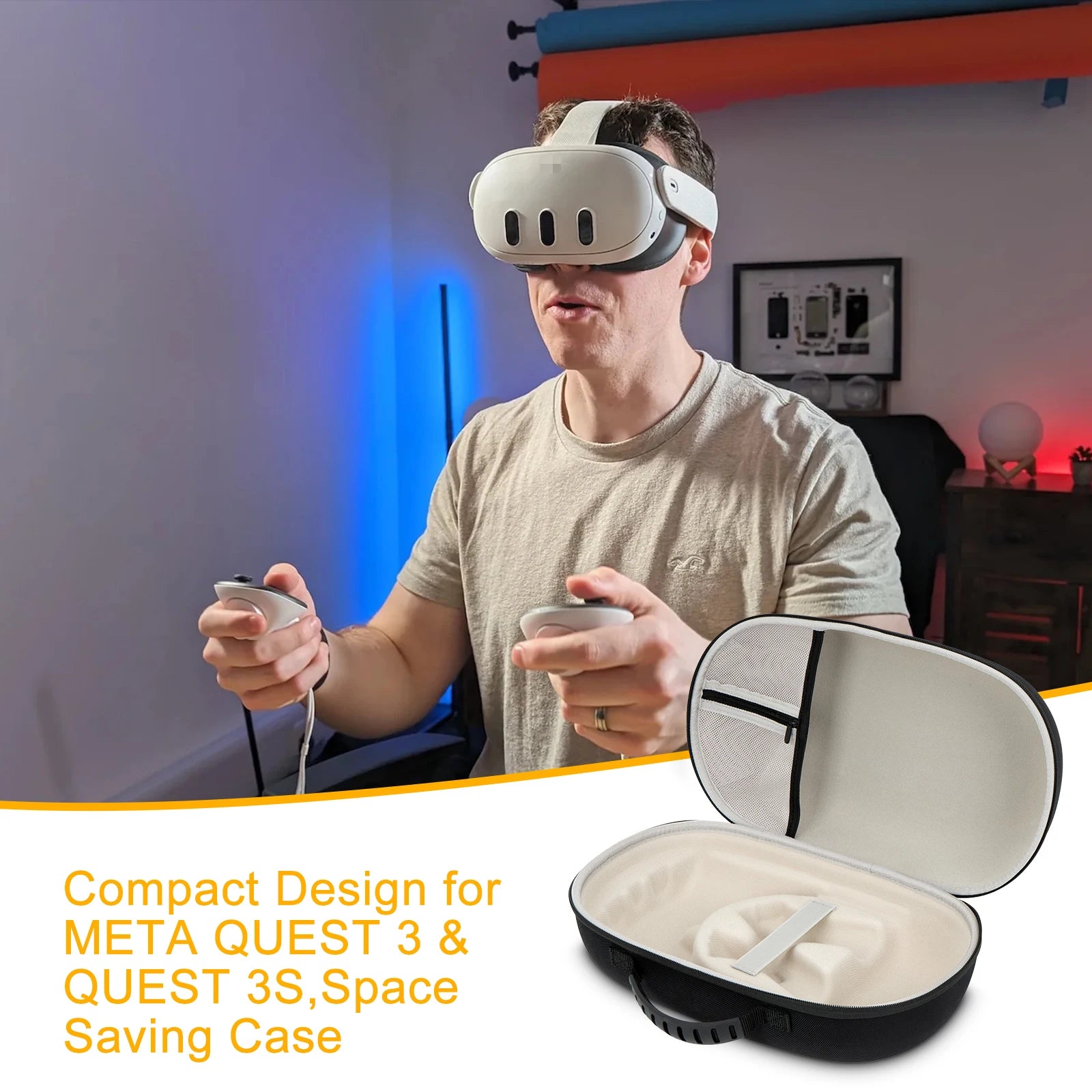 Hard Travel Storage Bag for Meta Quest 3 3S VR Glasses Waterproof Hard Shell Quest3 Funda Accessories Portable Carrying Case