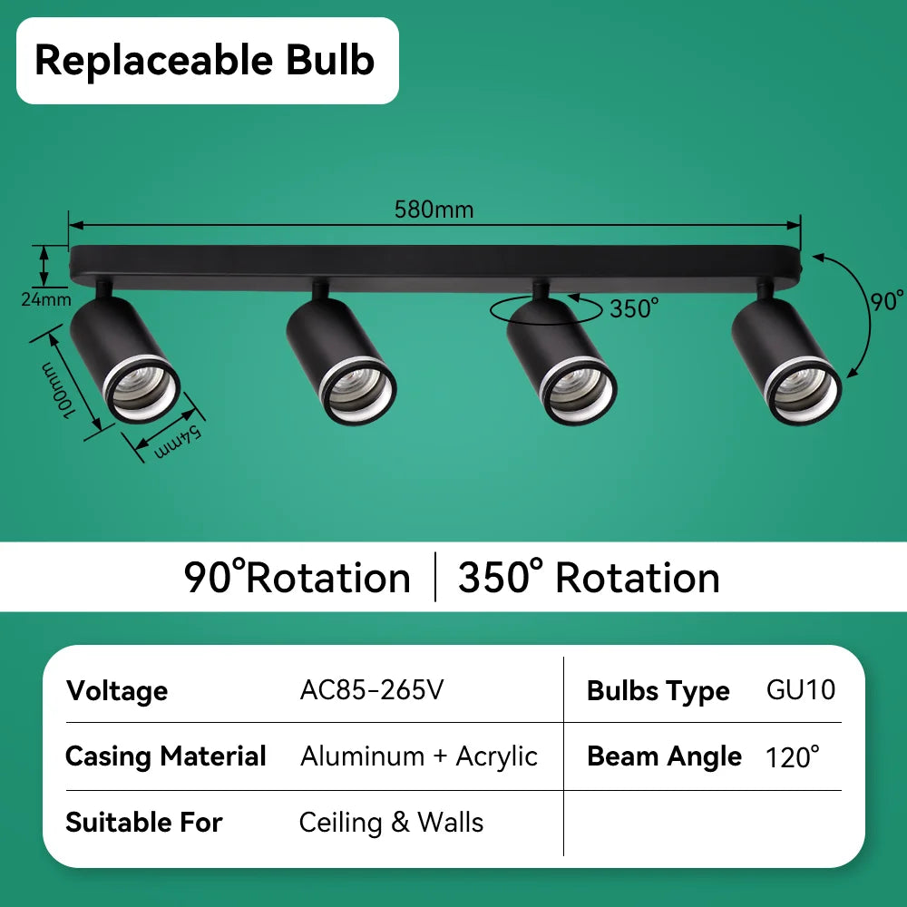 Rotating GU10 Ceiling Spotlight – Modern LED Ceiling Light for Living Room & Kitchen