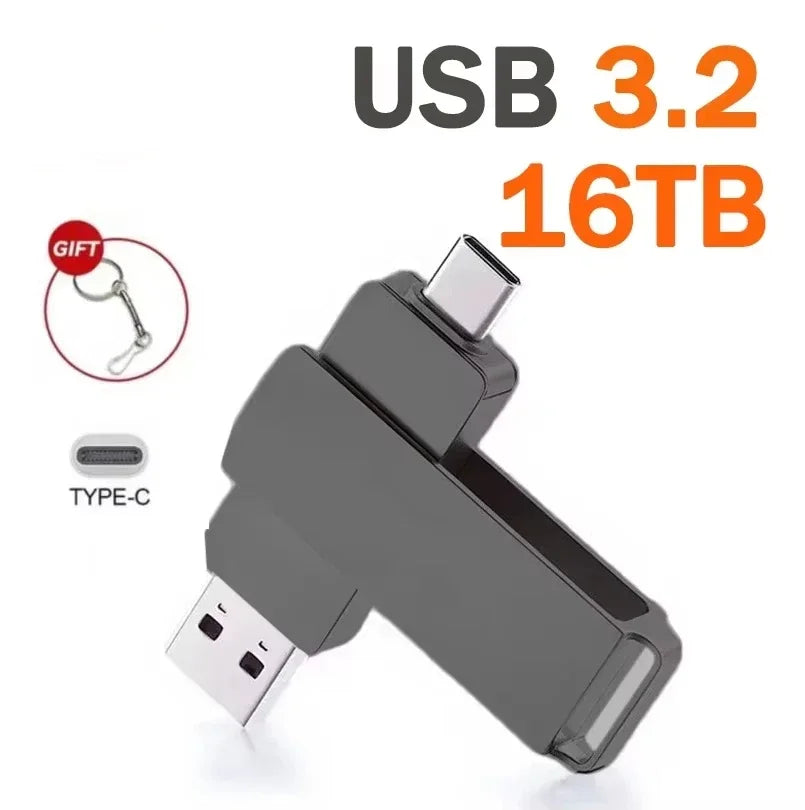 16TB USB 3.2 Flash Drive Type-C Dual Port High Speed Storage