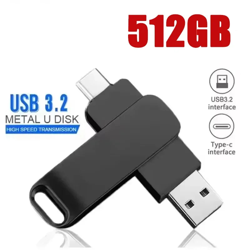 512GB 2-in-1 High-Speed USB 3.2 Type-C Metal Flash Drive for Data Transfer.