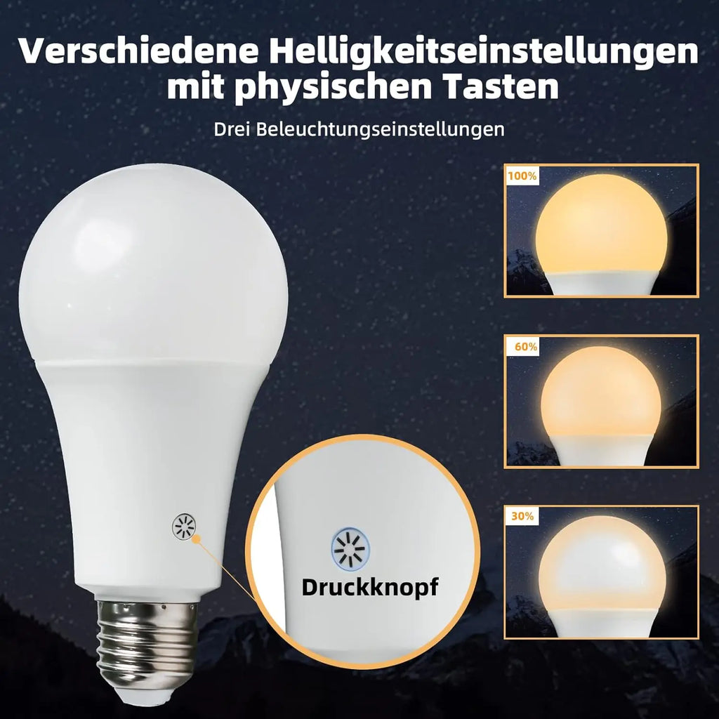 15W Rechargeable Light Bulb with Remote Control Dimmable Battery Powered Light Bulbs,  A19 Emergency LED Light Bulbs, Up to 12 H