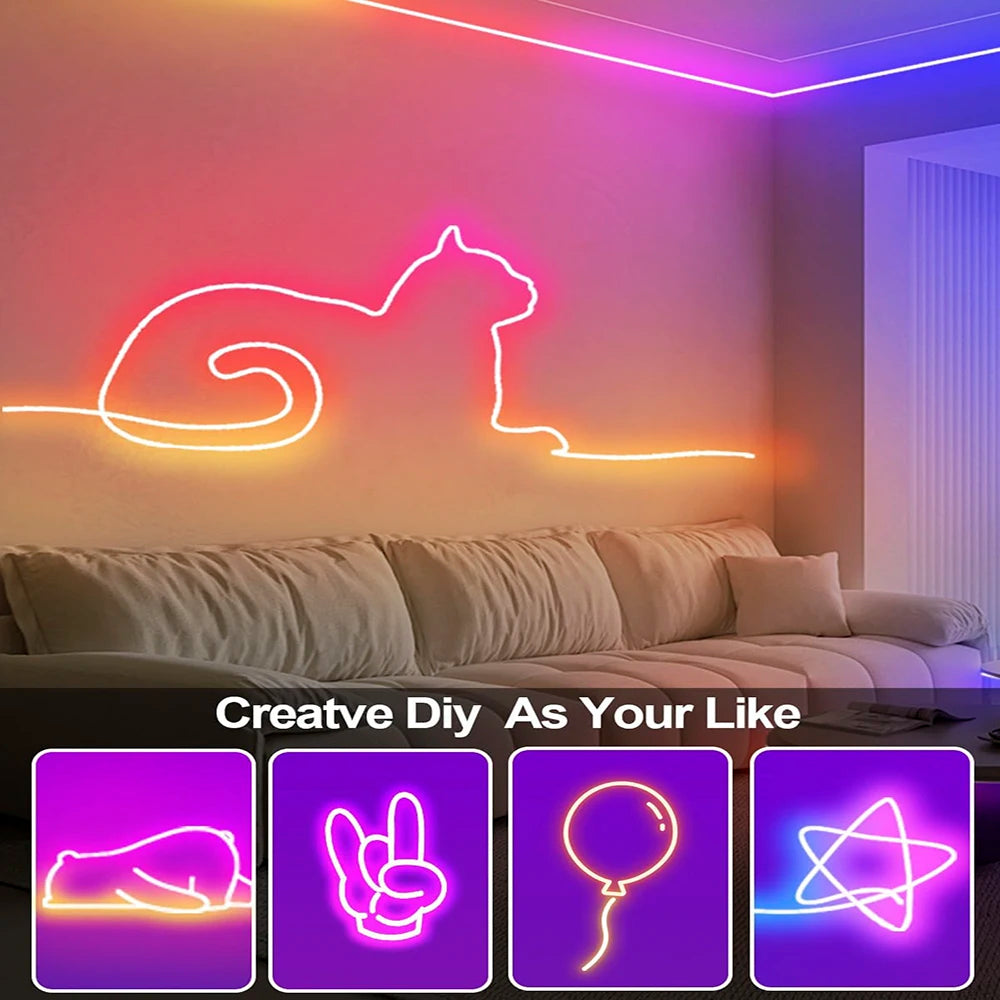 أضواء شريط LED نيون من Wiscolor WiFi RGBIC (TUYA Smart Life، تحكم صوتي، مقاومة للماء)