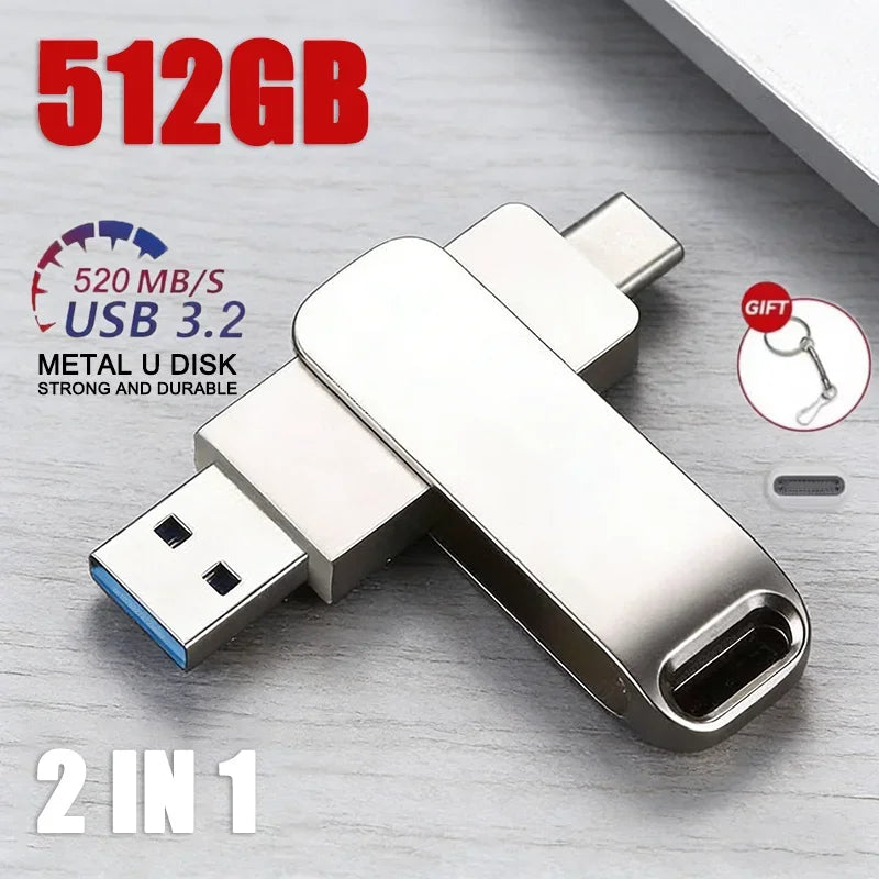 512GB USB 3.2 2 in 1 Flash Drive High Speed Metal Pendrive Waterproof Type C Memory Stick for Phone PC Laptop Data Transfer 2026