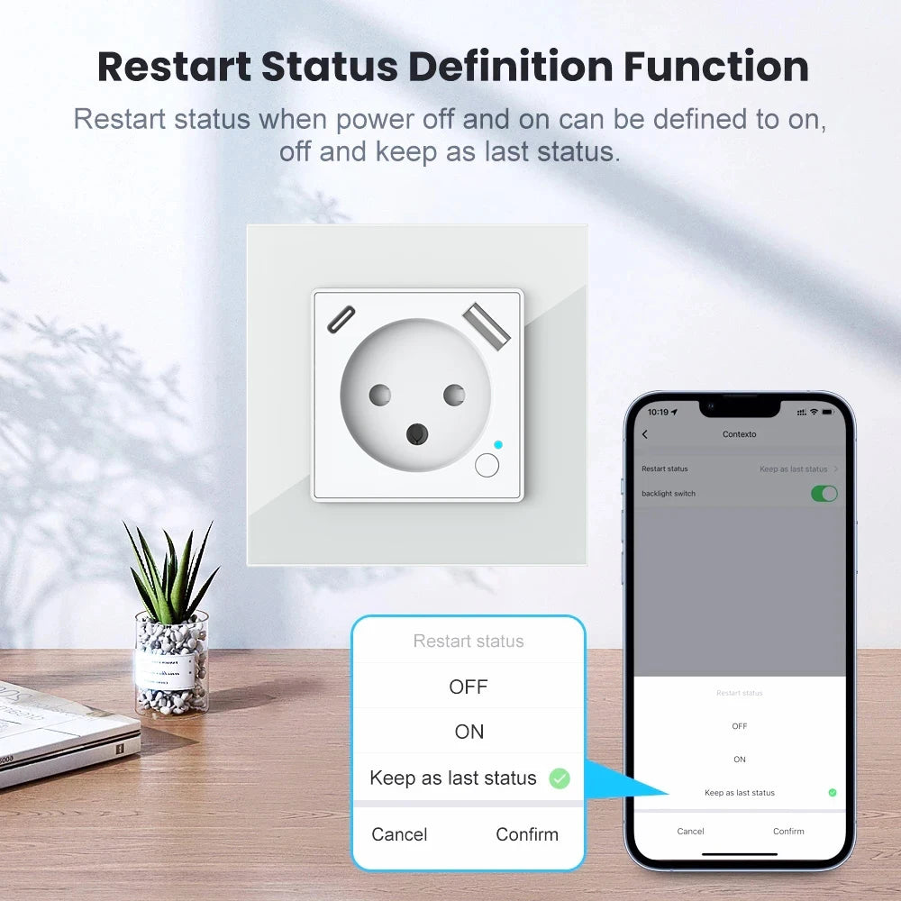 Melery Tuya WiFi Smart Israel Wall Socket EU Power Plug Outlet USB Type-C PD 20W Charge Port for Iphone Alexa Dot Google Home