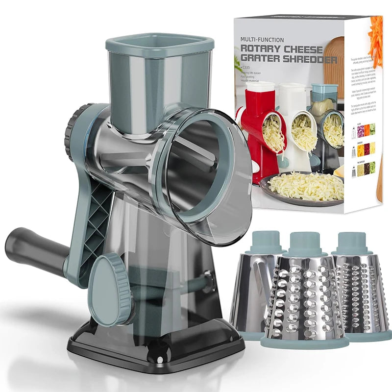 LMETJMA 3-in-1 Rotary Grater – Manual Cheese & Vegetable Shredder