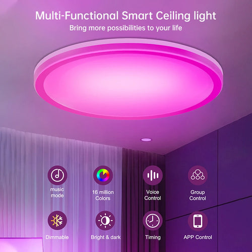 24W RGB Smart WiFi Ceiling Lamp – Ultra-Thin Dimmable Surface Light (APP & Voice Control)