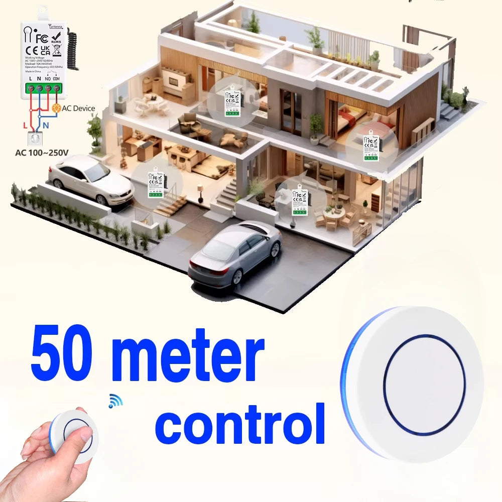 Dry Contact RF433MHz Wireless Remote Control Light Switch AC110V 220V 10A Mini Relay Module for Garage door home light LED Lamp