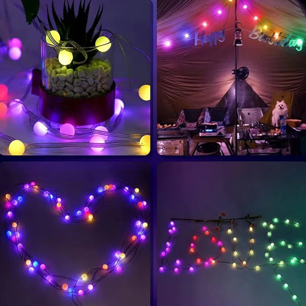 RGBIC Round ball 5V USB Bluetooth LED String APP Music Controller Outdoor waterproof atmosphere camping light garden decoration