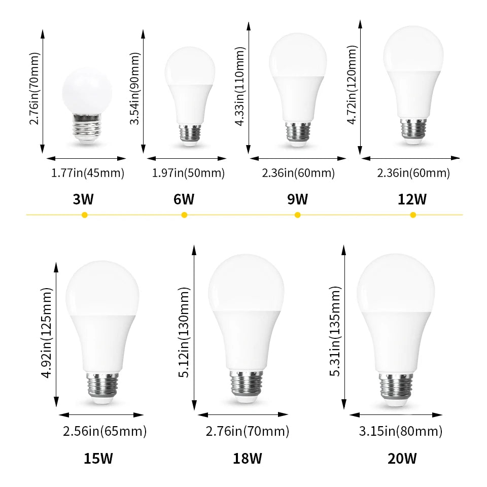 12PCS Led Bulb Lamps E27 E14 B22 AC220V Light Real Power 3W 6W 9W 12W 15W 18W 20W Warm White Cold White Natural light Lampada
