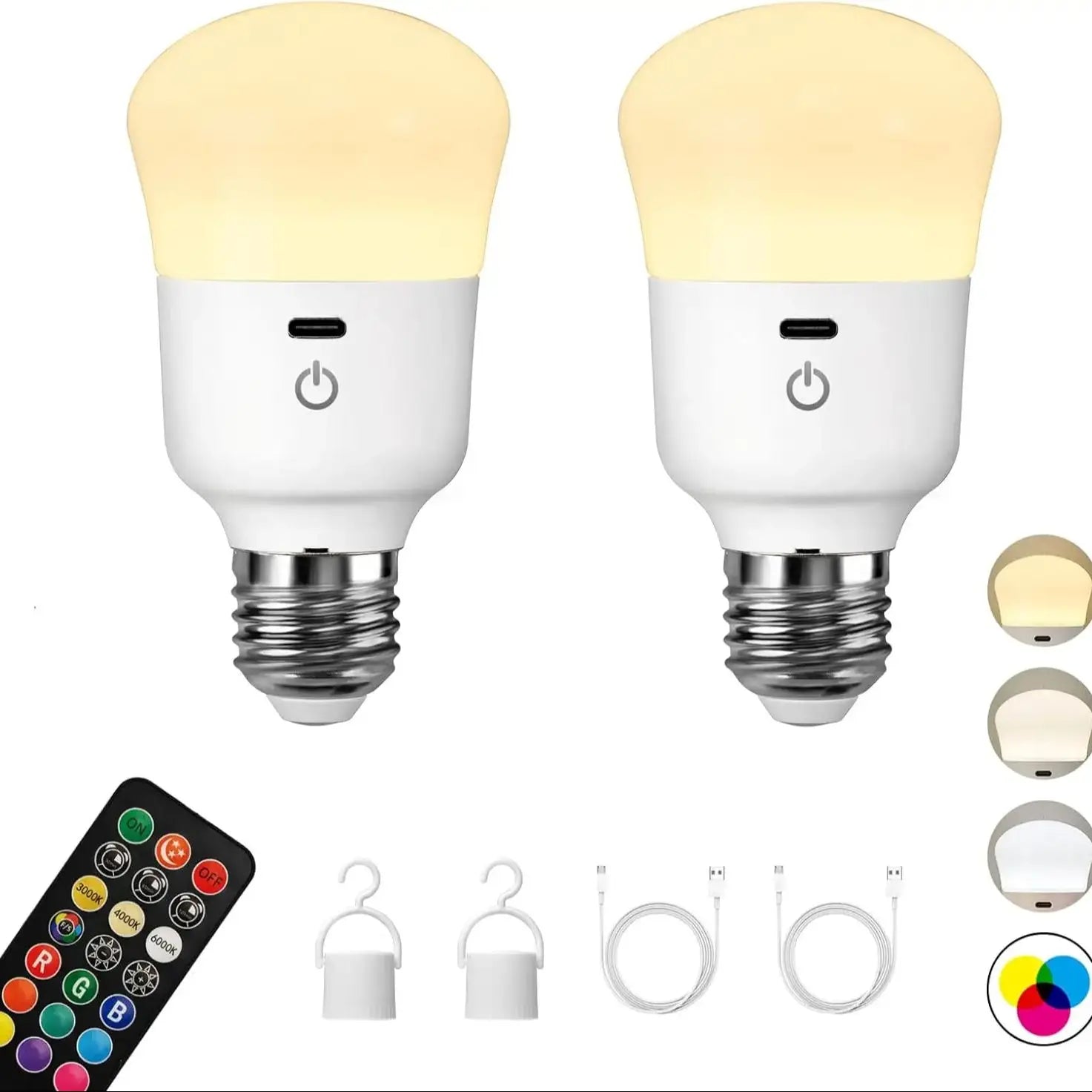 USB Rechargeable RGB Light Bulb with Remote, Timer & Emergency Backup Light for Home & Outdoor Use