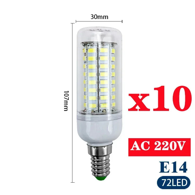 10PCS E27/E14 LED Corn Bulbs 220V – High Brightness SMD 5730 Home Lighting Lamps