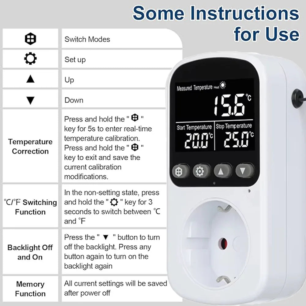1PC EU Outlet Plug Digital Thermostat Socket Temperature Controller Timer Switch Accuracy Cooling Heating Regulator Thermometer