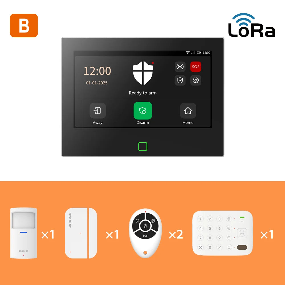 نظام إنذار المنزل الذكي Staniot بشاشة 7 بوصات ويدعم LoRa وWiFi/4G (متوافق مع Tuya و Alexa)
