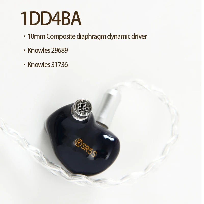 Sound Rhyme SR5S HiFi Earphones 4BA+1 Dynamic Driver Hybrid Upgrade Earbuds IEMs Wired In-ear Earphones