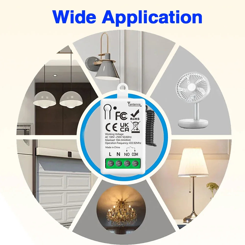 Dry Contact RF433MHz Wireless Remote Control Light Switch AC110V 220V 10A Mini Relay Module for Garage door home light LED Lamp