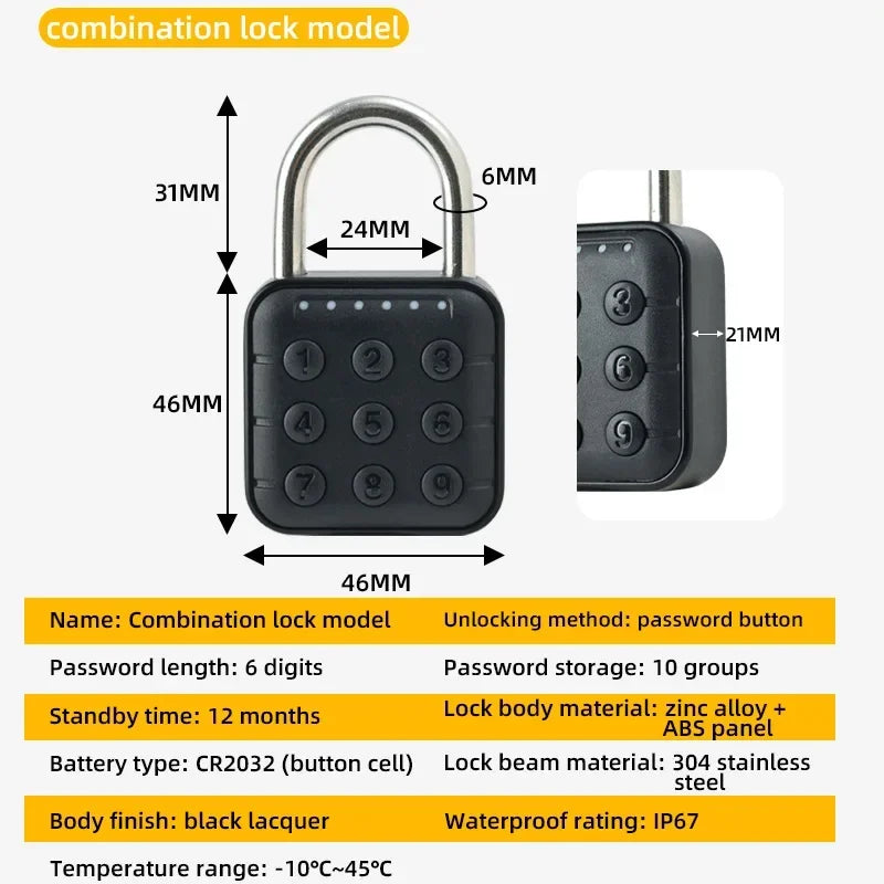 EGFirtor Tuya Smart Biometric Padlock IP67 Waterproof Digital Lock (Cabinet/Gym Use)