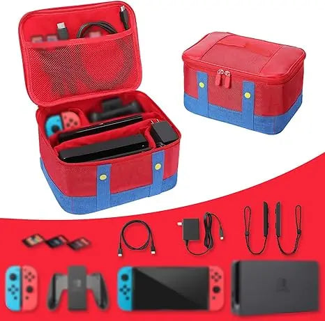 Suitable for Switch 2 full set storage red/blue travel storage bag, OLED game console super large capacity storage bag