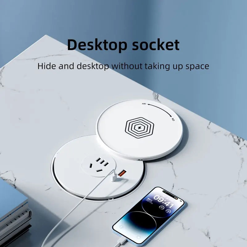 Desktop Embedded Universal Socket EU/US/UK with USB Type-C Charging Pop-Up Countertop Power Outlet (80cm Cord)