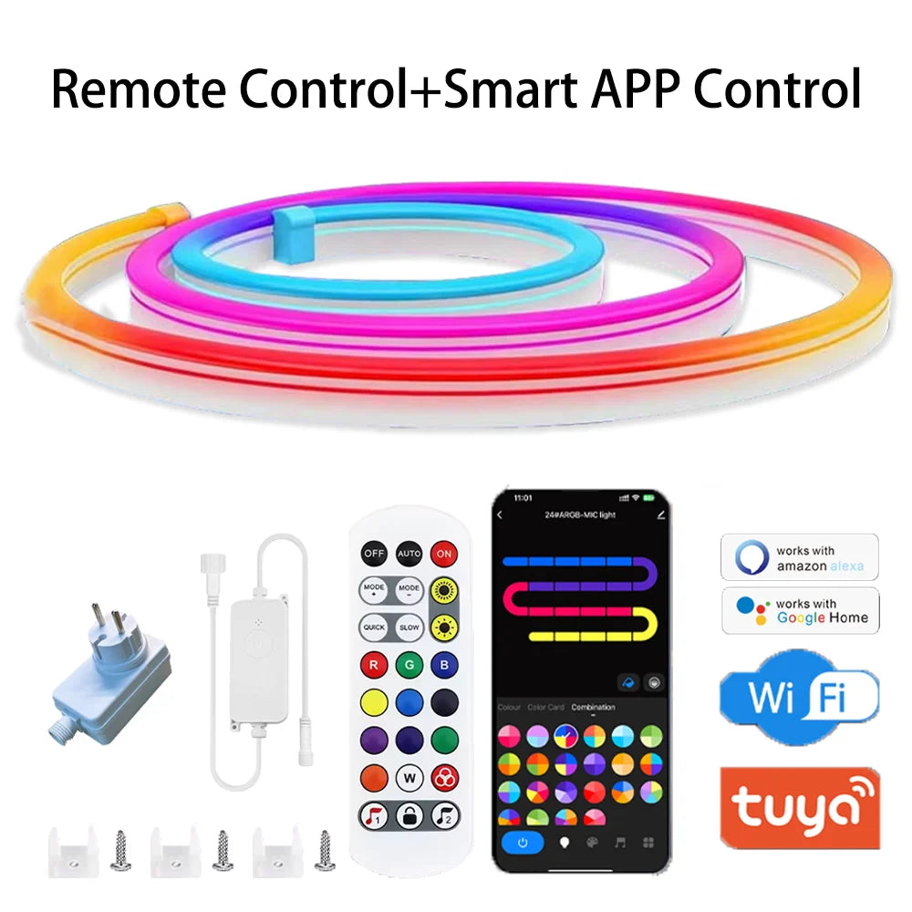 BEIMU TUYA WIFI LED Neon Strip Lights RGBIC Waterproof Voice Control Support Smart Life/Alexa For Home Outdoor Shop Decoration