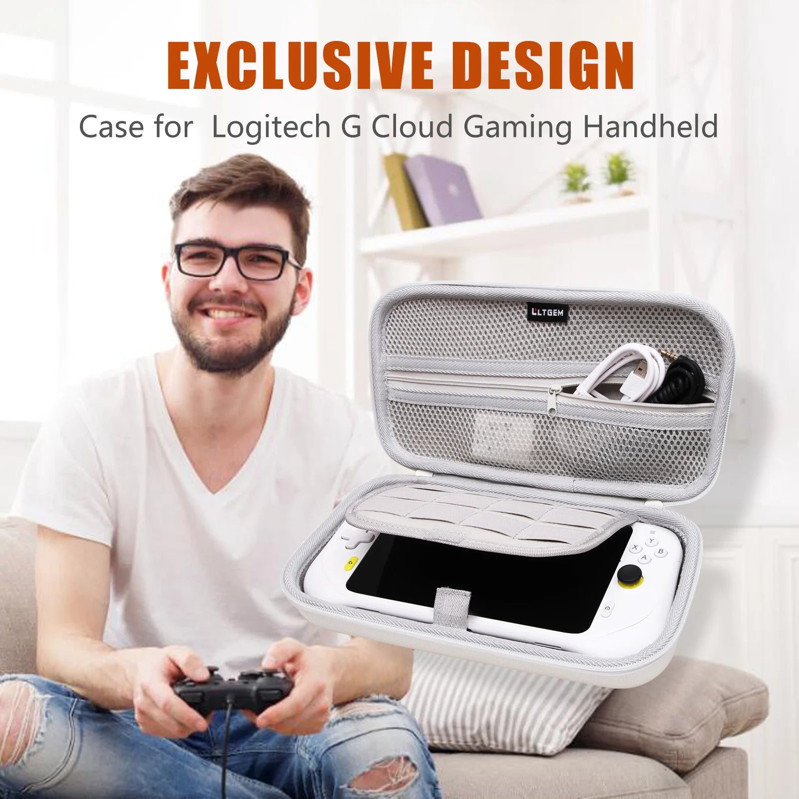 LTGEM Eva Hard Case for Logitech G Cloud Handheld Gaming Console Carrying Storage Bag-White (only case!!!)