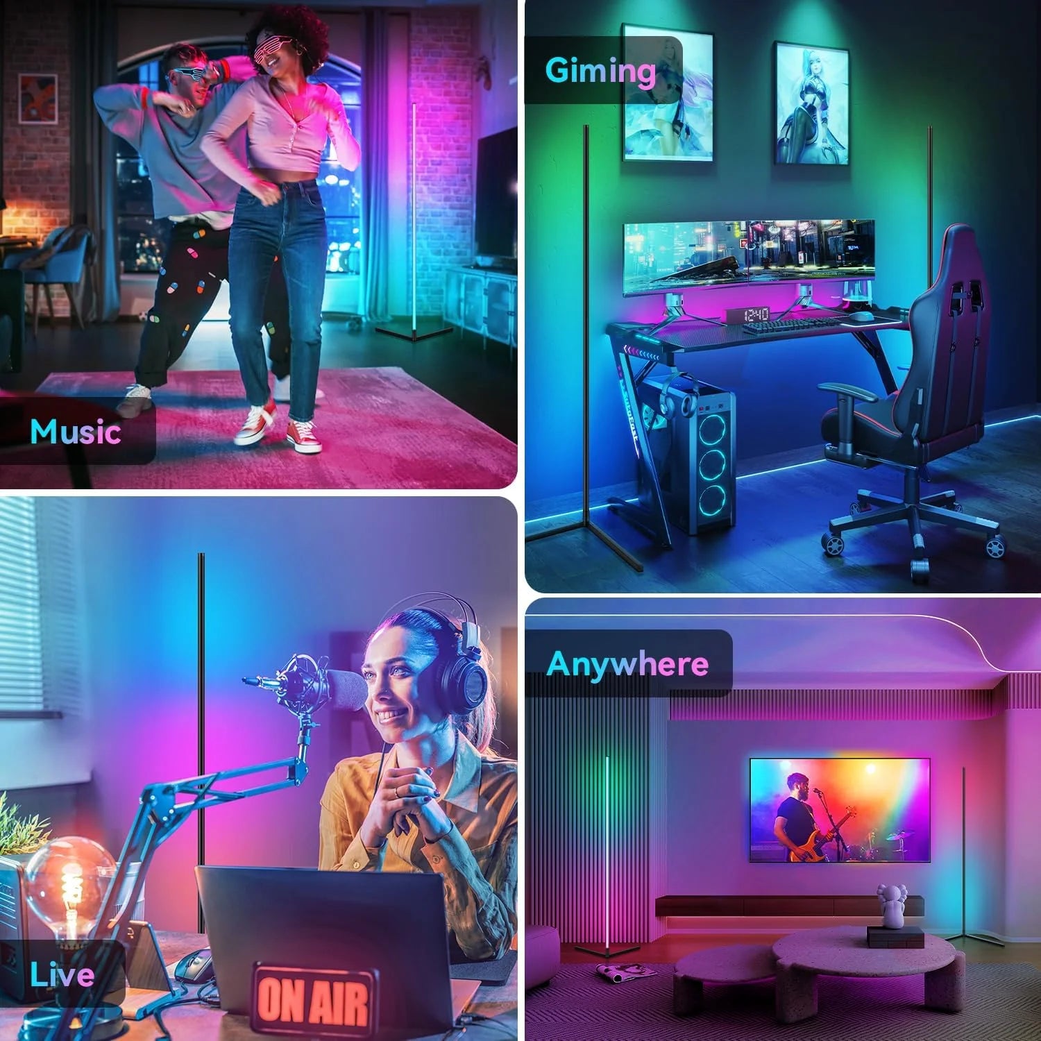 2PCS Smart RGBIC Corner Floor Lamp (160CM) – APP & Remote Control with Music Sync for Living Room