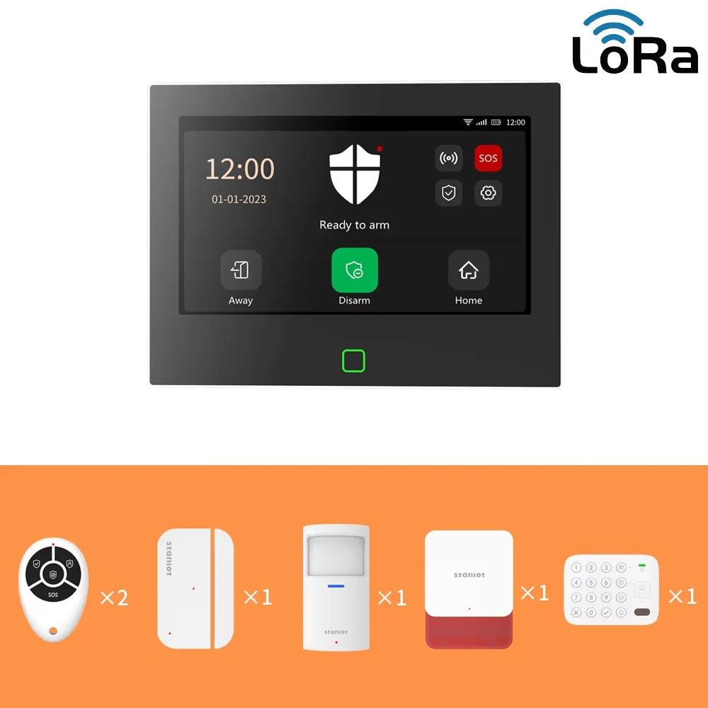 نظام إنذار المنزل الذكي Staniot بشاشة 7 بوصات ويدعم LoRa وWiFi/4G (متوافق مع Tuya و Alexa)
