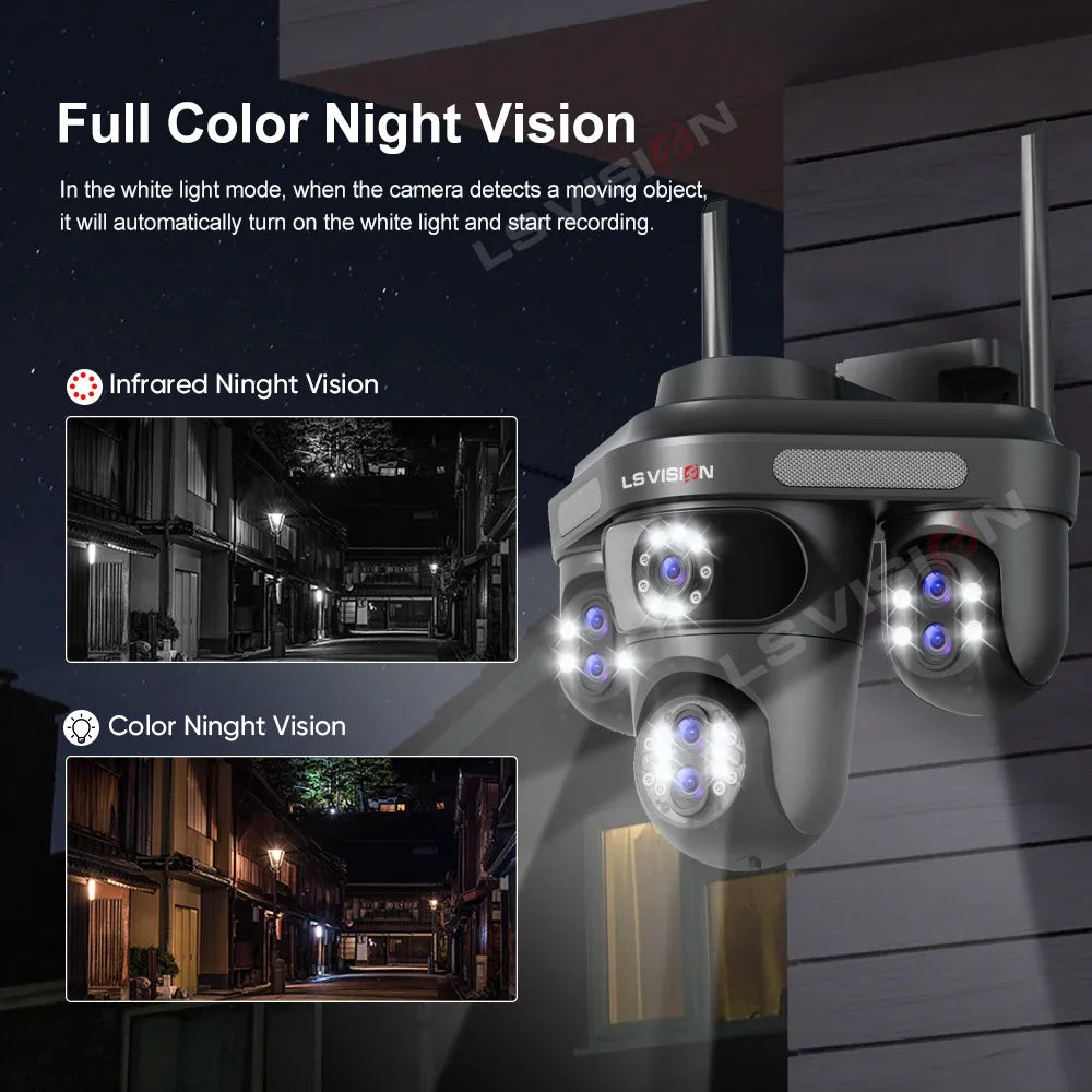 LS VISION 35MP 4 Screens WiFi IP Camera 10X Zoom  Wireless Outdoor 7 Lens PTZ 2 Way Audio Auto Tracking Surveillance Cameras