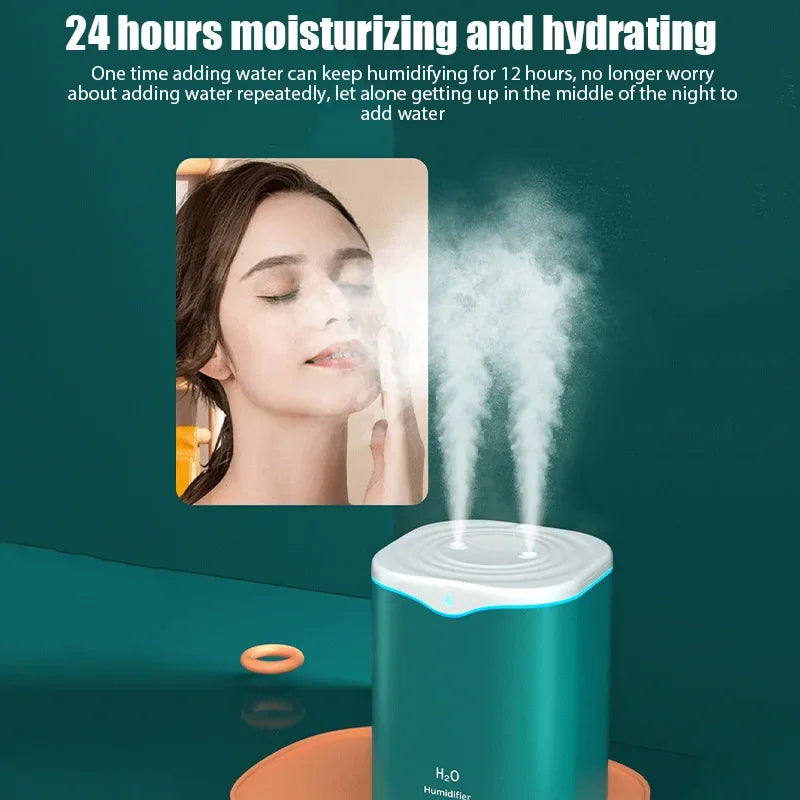 2000ML Large Capacity USB Air Humidifier With Double Spray Port Essential Oil Aromatherapy Cool Mist Maker For Home Office