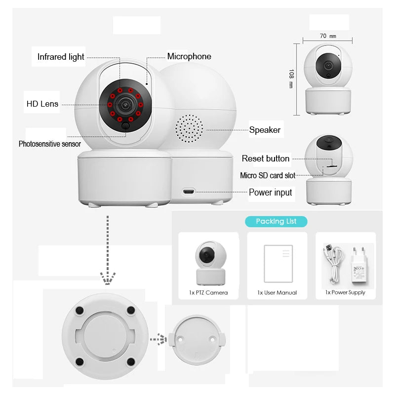 JIENUO PTZ IP Camera Wifi Human Detect Auto Tracking Security Surveillance Indoor Night Vision Cloud Wireless HD Home Cam Onvif