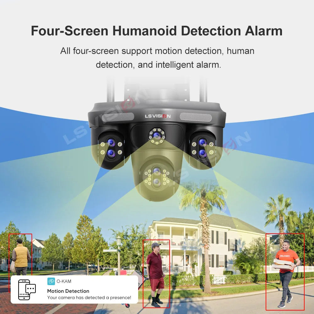 LS VISION 35MP 4 Screens WiFi IP Camera 10X Zoom  Wireless Outdoor 7 Lens PTZ 2 Way Audio Auto Tracking Surveillance Cameras