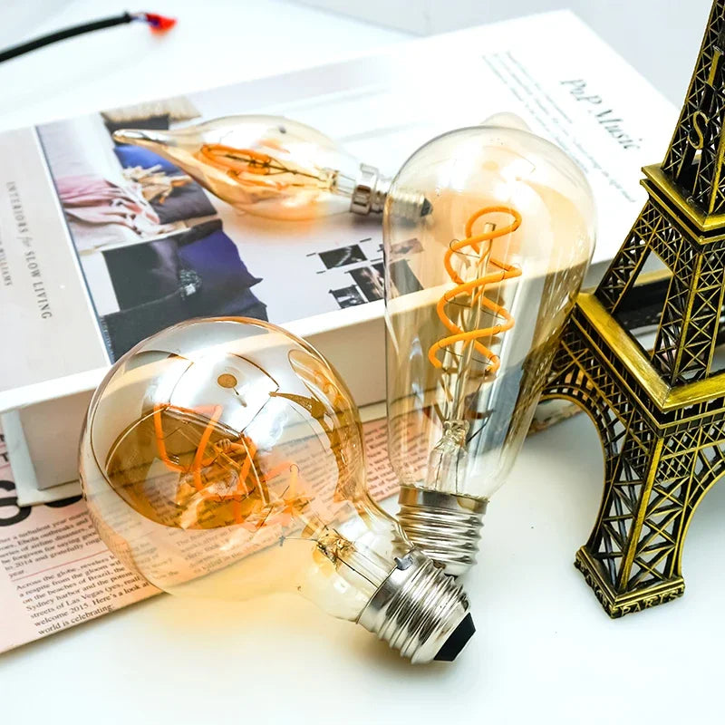 1-10pcs E14 E27 Retro LED Spiral Filament Light Bulb 4W Warm Yellow 220V C35 A60 T45 ST64 T185 T225 G80 G95 Vintage Edison Lamp