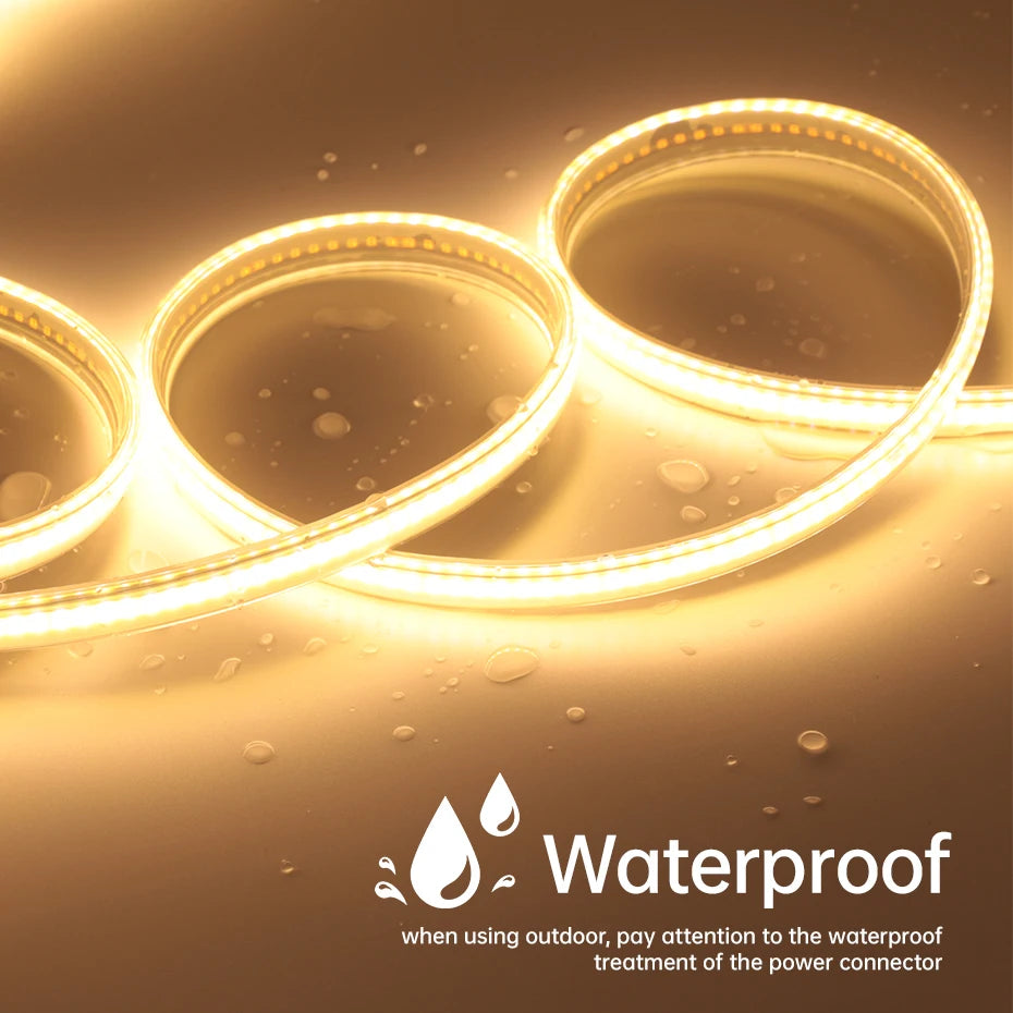 220V COB LED Strip Light 288LEDs/m Super Bright IP65 Waterproof with EU/AU ON/OFF Switch Plug for Hallways Stairs Windows