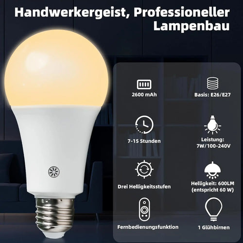 15W Rechargeable LED Emergency Bulb with Remote – Dimmable A19 Battery Backup Light Up to 12H