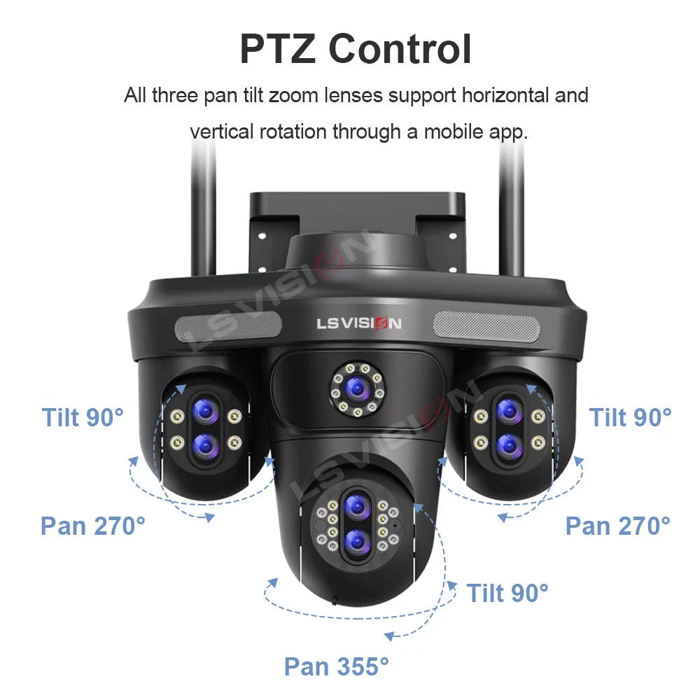 LS VISION 35MP 4 Screens WiFi IP Camera 10X Zoom  Wireless Outdoor 7 Lens PTZ 2 Way Audio Auto Tracking Surveillance Cameras