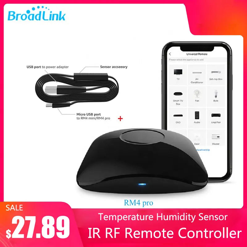 BroadLink RM4 Pro +HTS2  Version Wireless Universal Remote Hub with Smart Home Solution