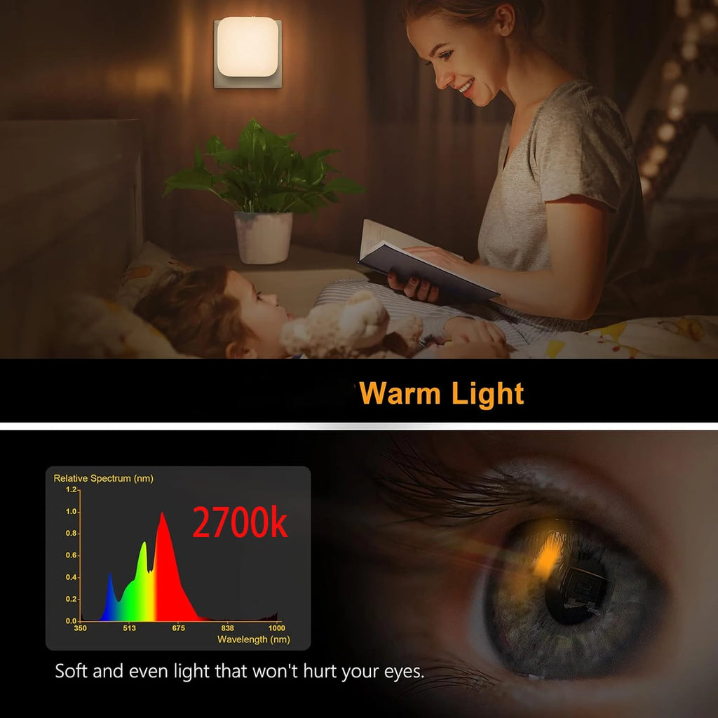Dimmable Night Light With Auto On/Off Sensor Plug In Warm Light Energy Saving Slim Design Bedrooms, Bathroom, Stairs, Hallways