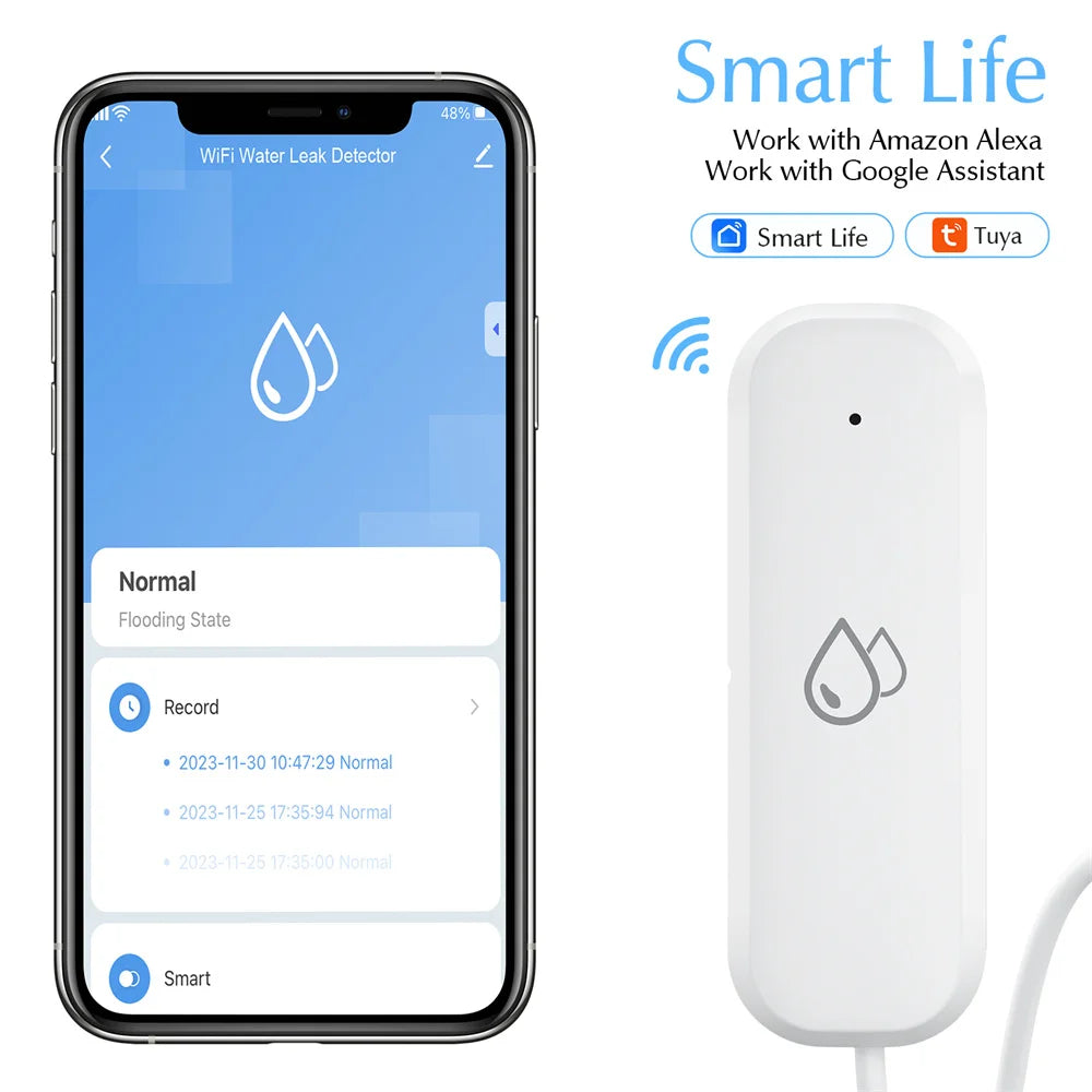 ZigBee Water Leak Sensor – Tuya SmartLife Flood Alarm Detector for Smart Home Security